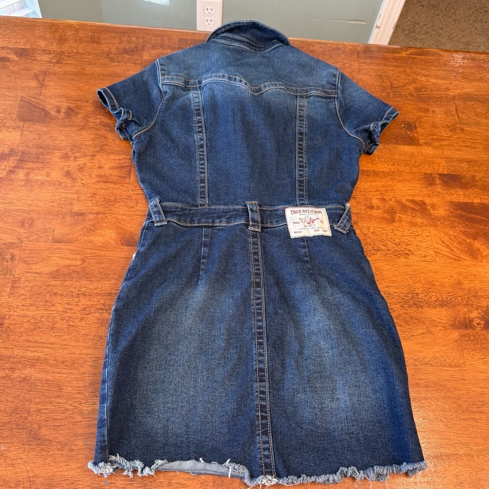 True Religion Dark Blue Denim western belted denim dress mini size small - Picture 10 of 12